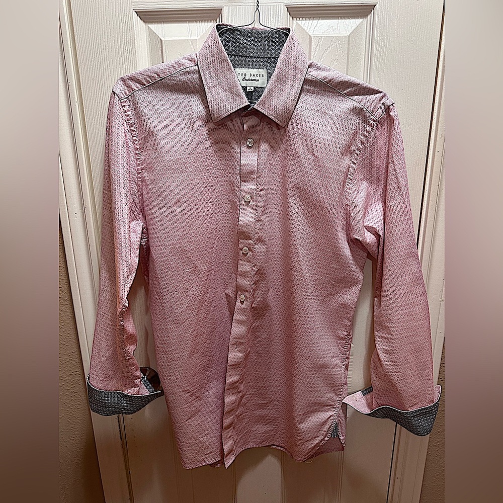 Ted Baker Mens Endurance Long Sleeve Pink Geometric Flip Cuff Shirt Sz 16x34/35